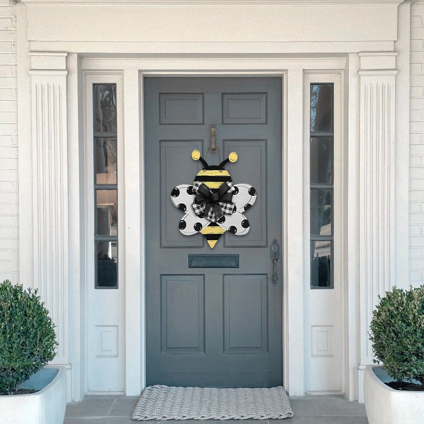 Bumble Bee Front Door Hanger, Hanging Sign, Bee Decor